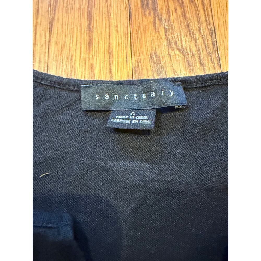 Sanctuary Black Blouse Size Small Layered Hem Split Neck Short Sleeve Top